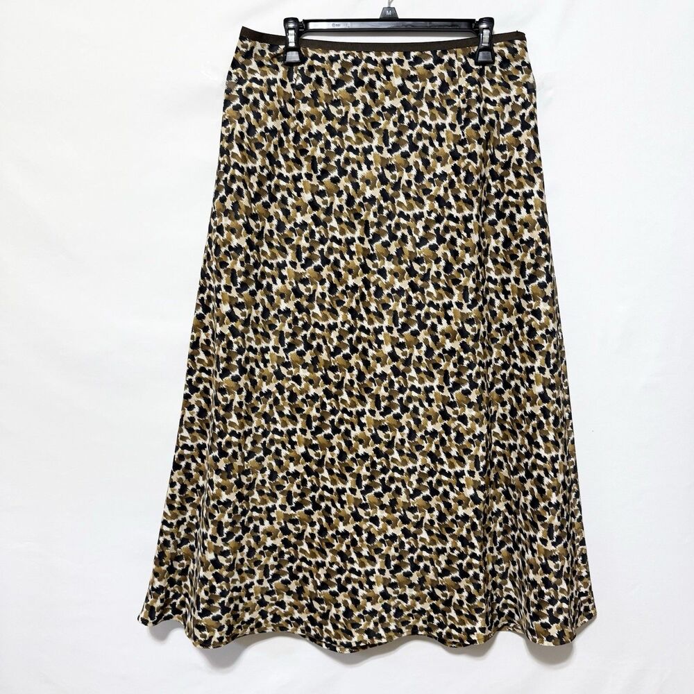 Talbots Skirt Animal Print Splash Black Brown Tan Silk Linen Blend Size 12
